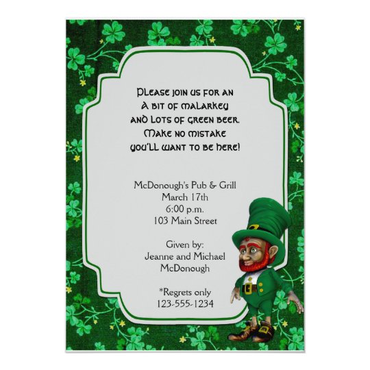 Lucky Leprechaun on Shamrocks Party Invitation
