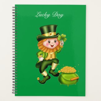 Lucky leprechaun & pot of gold on green