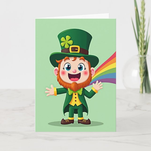 Lucky Leprechaun Rainbows Faux Gold Card (Front)