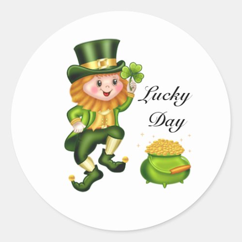 Lucky leprechaun shamrock  pot of gold classic round sticker