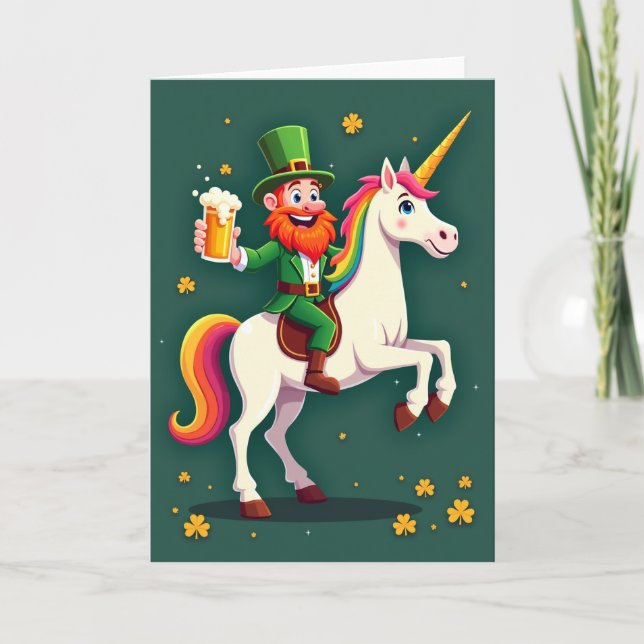Lucky Leprechaun Unicorn Ride Card (Front)