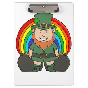Lucky Leprechaun with Rainbow Pot of Gold Clipboard
