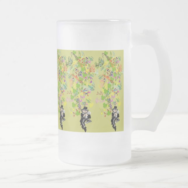 Lucky Leprechaun With Shamrocks Frosted Glass Beer Mug (Right)
