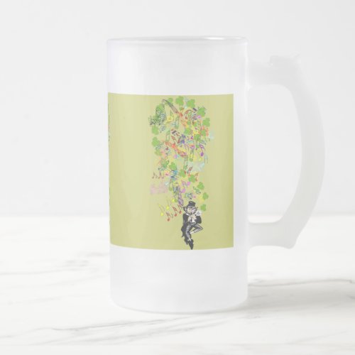Lucky Leprechaun With Shamrocks Frosted Glass Beer Mug