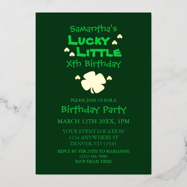Lucky Little Birthday Foil Invitation (Front)