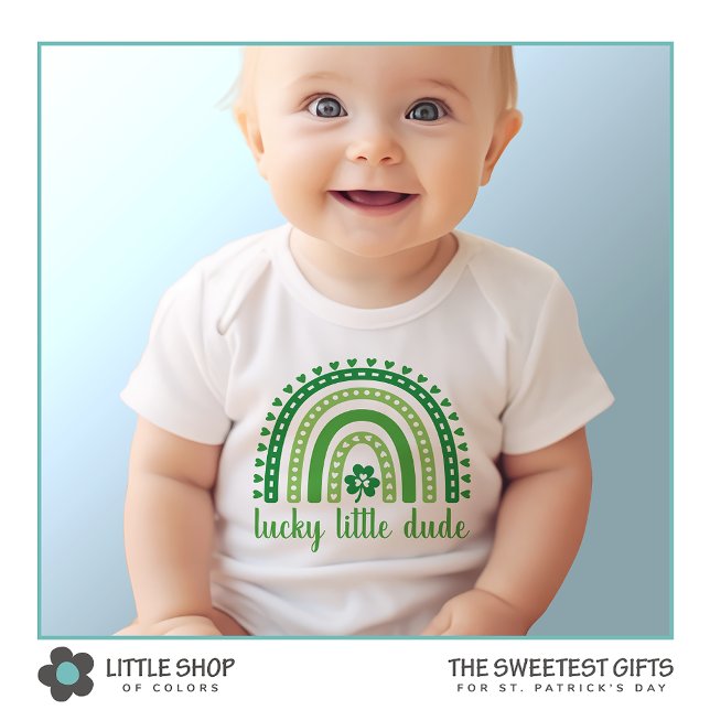 Lucky Little Dude Rainbow Shamrock St Patrick's Baby Bodysuit (Creator Uploaded)