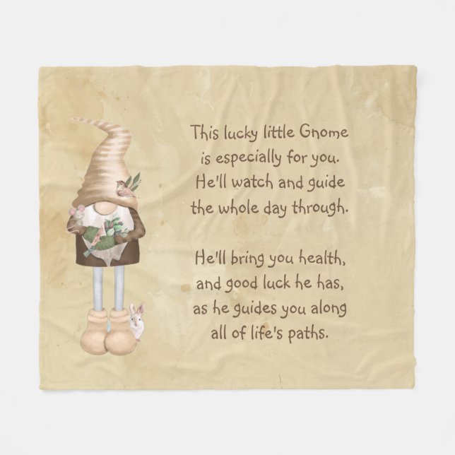 Lucky Little Gnome Good Health Luck Fun  Fleece Blanket (Front (Horizontal))