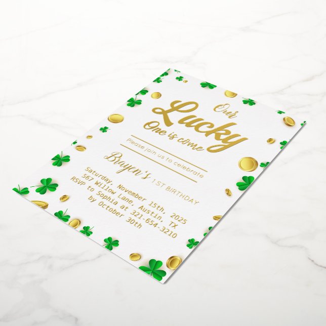 Lucky Little One – St. Patrick’s Day Baby Shower  Foil Invitation (Rotated)