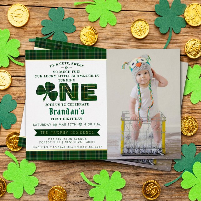 Lucky Little Shamrock 1st Birthday Photo Real Foil Invitation (Creator Uploaded)