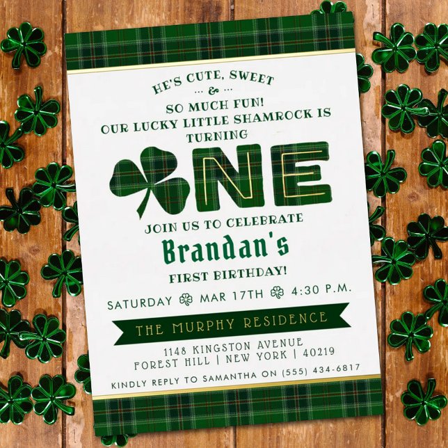Lucky Little Shamrock 1st Birthday Real Foil Invitation (Creator Uploaded)