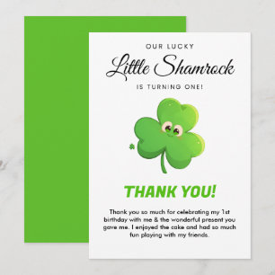 Lucky Little Shamrock 1st Birthday Thank You Card 