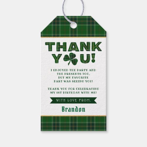Lucky Little Shamrock 1st Birthday Thank You Gift Tags