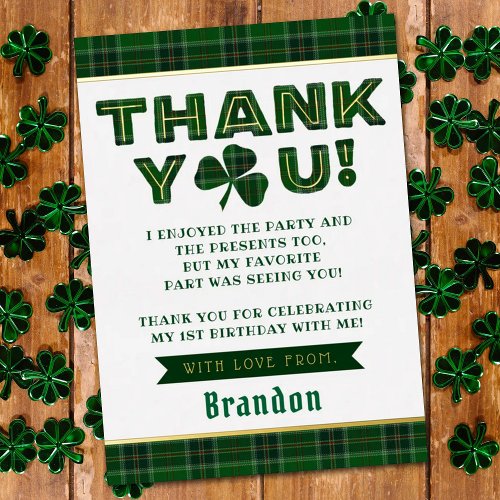 Lucky Little Shamrock 1st Birthday Thank You Real Foil Invitation