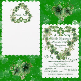 Lucky Little Shamrock 4 Leaf Clover Baby Shower Invitation