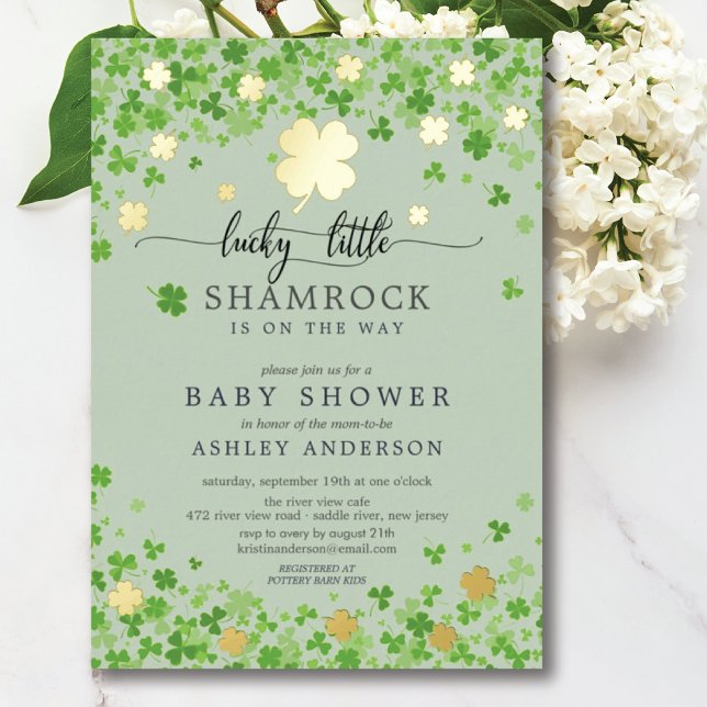 Lucky Little Shamrock Baby Shower Foil Invitation (Creator Uploaded)