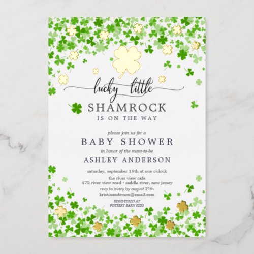 Lucky Little Shamrock Baby Shower Foil Invitation