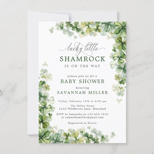 Lucky Little Shamrock Baby Shower Spring Clover  Invitation