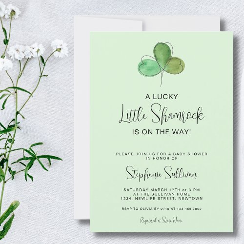 Lucky Little Shamrock Green Baby Shower Invitation