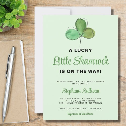 Lucky Little Shamrock Green Baby Shower  Invitation