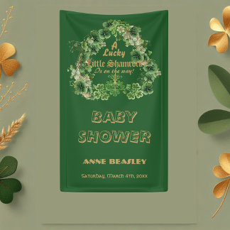 Lucky Little Shamrock Green Gold Leaf Baby Shower  Banner