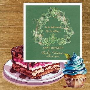 Lucky Little Shamrock Green Gold Leaf Baby Shower Napkins