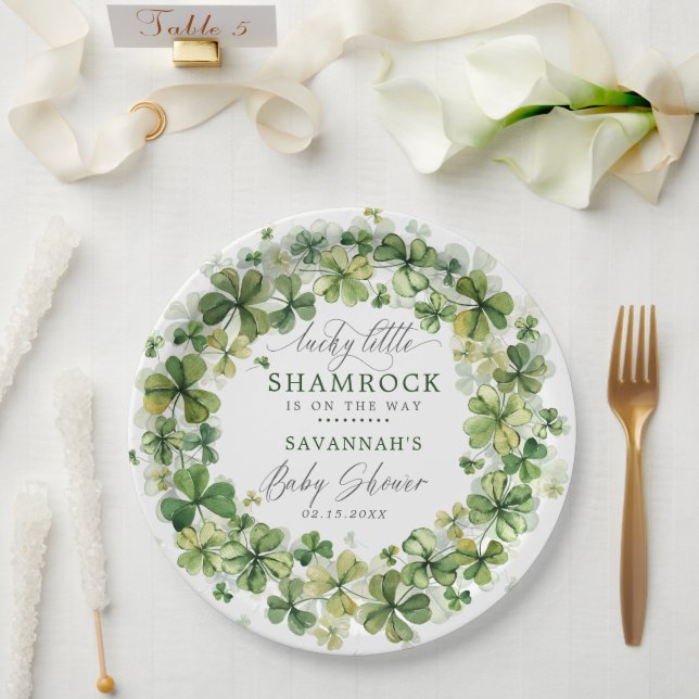 Lucky Little Shamrock Spring Clover Baby Shower  Paper Plates (Wedding)