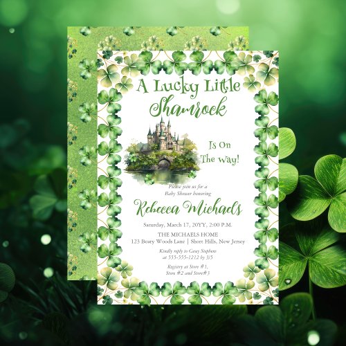 Lucky Little Shamrock St Patricks Baby Shower Invitation
