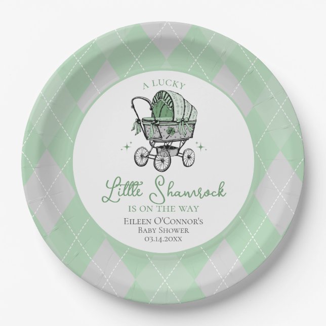Lucky Little Shamrock St Patricks Baby Shower Paper Plates (Front)