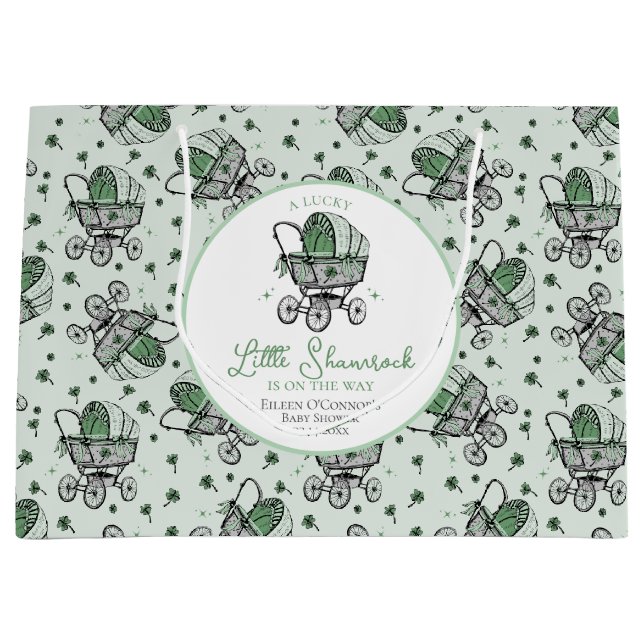 Lucky Little Shamrock St Patrick's Day Baby Shower Large Gift Bag (Front)