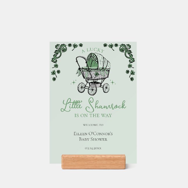 Lucky Little Shamrock St Patricks Day Welcome Sign Holder (Woodblock)