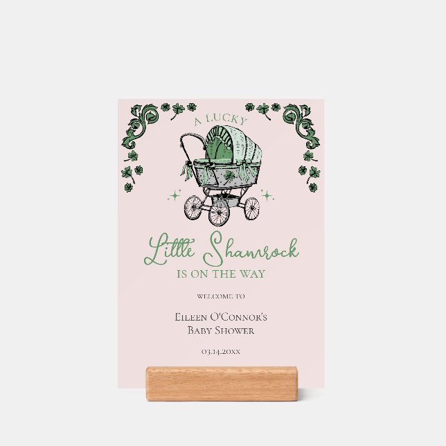 Lucky Little Shamrock St Patricks Day Welcome Sign Holder (Woodblock)
