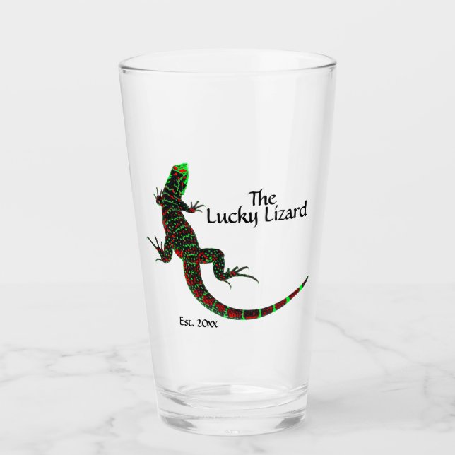 Lucky Lizard Personalize Name and Date Glass (Front)