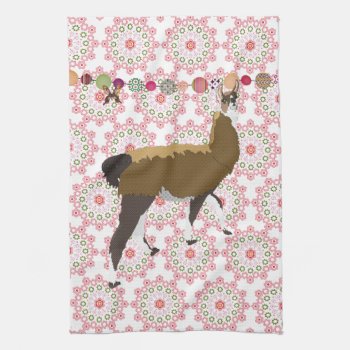 Lucky Llama & Butterfly Pink Ornate Kitchen Towel by Greyszoo at Zazzle
