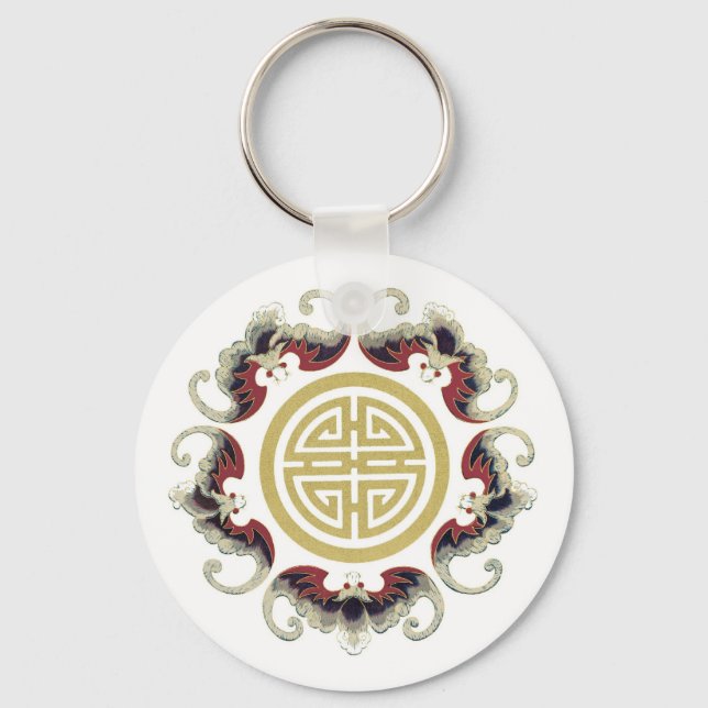 Lucky Longevity Chinese Charm Keychain (Front)