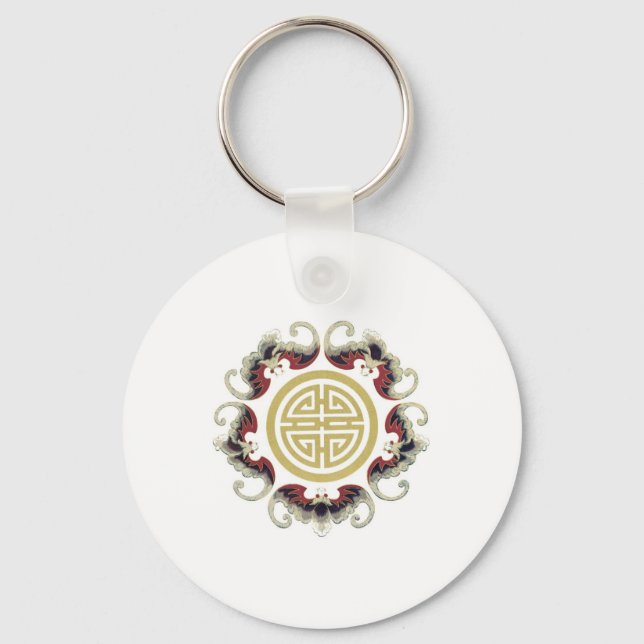Lucky Longevity Chinese Charm Keychain (Front)