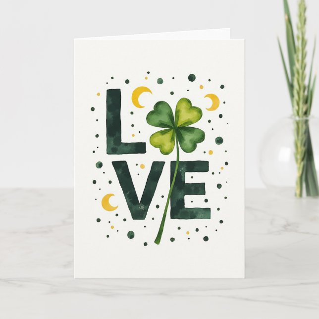 Lucky Love Green Watercolor Card (Front)