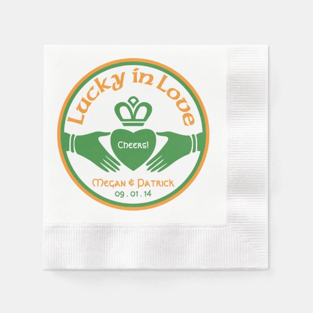Lucky Love Irish Claddagh Personalized Wedding Paper Napkins (Front)