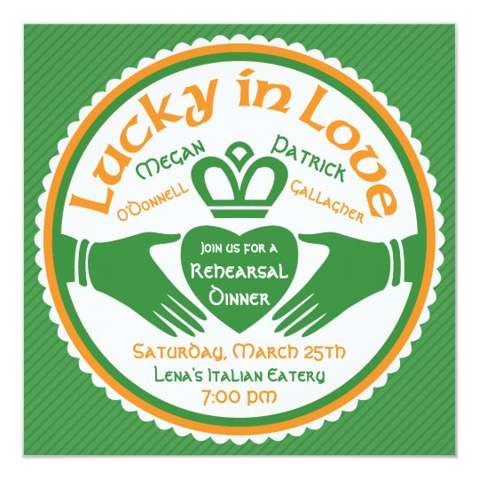 Lucky Love Irish Claddagh Wedding Rehearsal Dinner Invitation