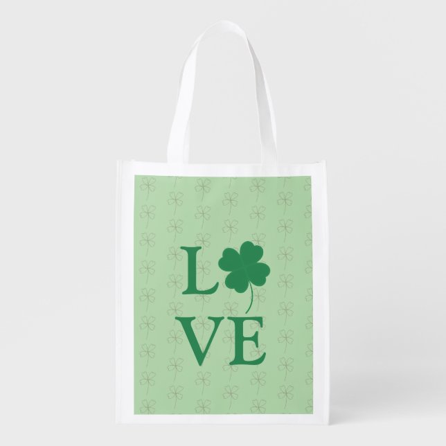 Lucky Love Reusable Grocery Bag - Clover & Heart (Front)