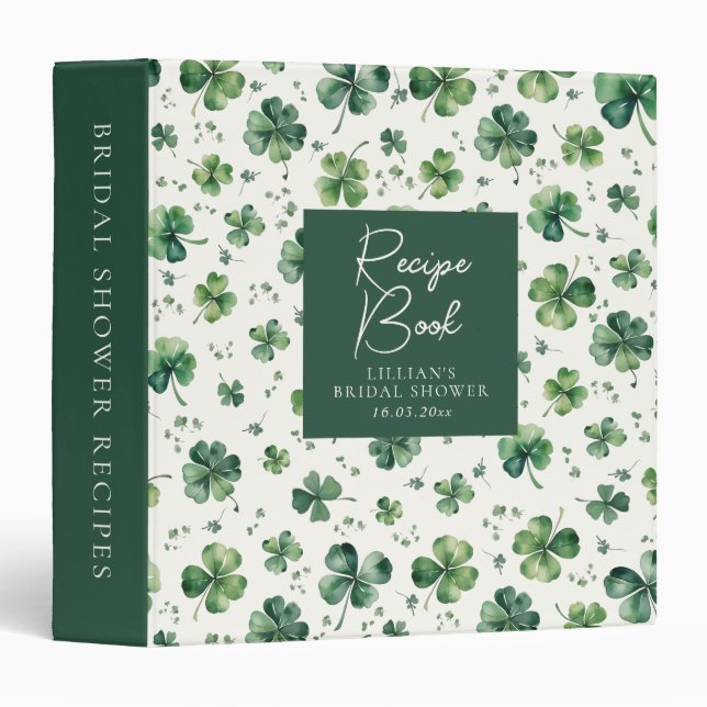 Lucky Love Shamrock Bridal Shower Recipe Book 3 Ring Binder (Front/Spine)