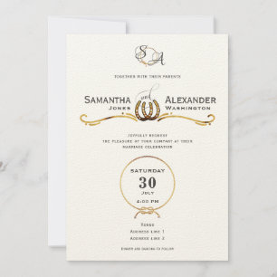 Lucky Love Western Rustic Barn Horseshoes Wedding Invitation