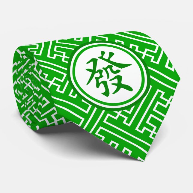 Lucky Mahjong Symbol - Dark Green Neck Tie (Rolled)