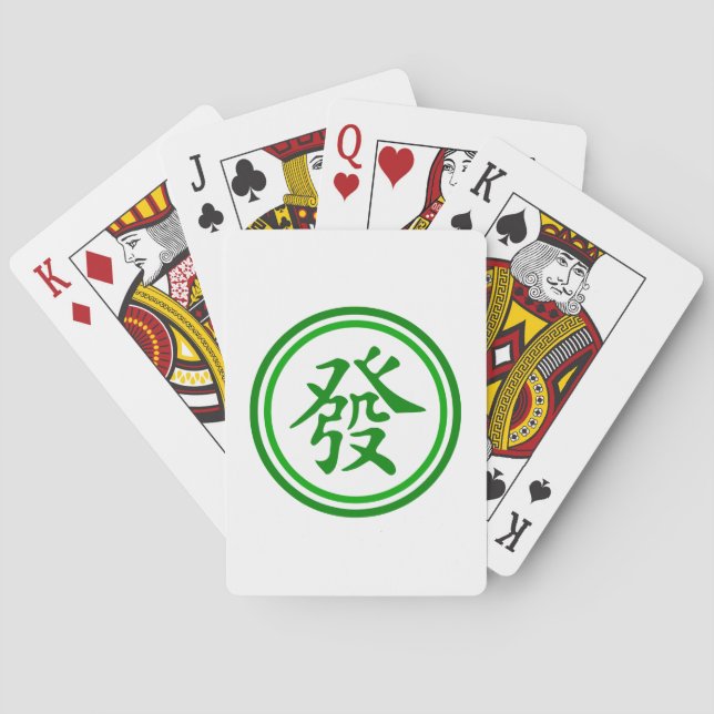 Lucky Mahjong Symbol - Green and White Poker Cards (Back)