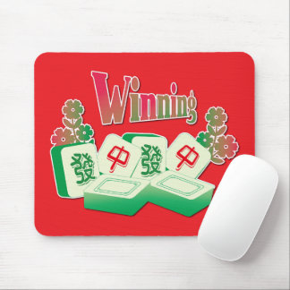 Lucky Mahjong Winning Tiles Green Floral Mouse Pad