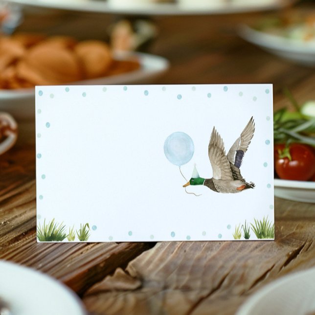 Lucky Mallard Duck Boy Birthday Food Tent Place Card (Creator Uploaded)