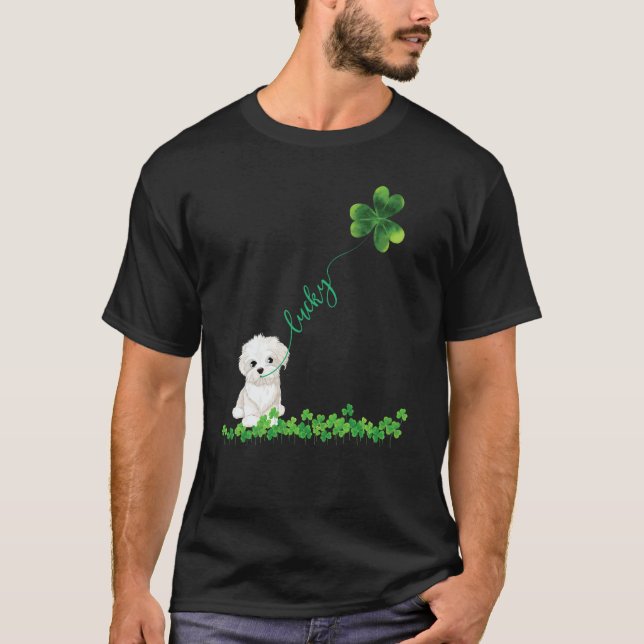 Lucky Maltese Dog Shamrock St Patrick Day For Wome T-Shirt (Front)