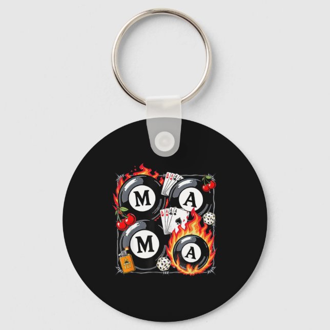 Lucky Mama Billiard 8 Cherry Mother's Day Mom Life Keychain (Front)