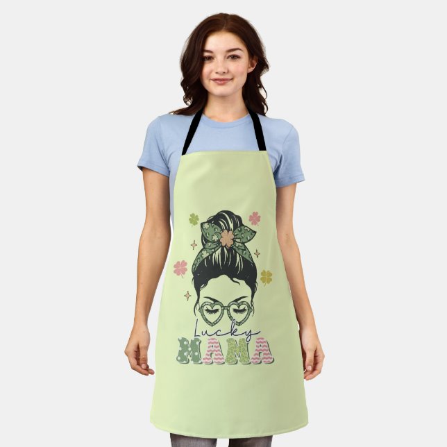 Lucky Mama - Messy Bun - Clover St. Patrick’s Apron (Worn)