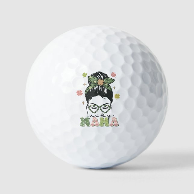 Lucky Mama - Messy Bun - Clover St. Patrick’s Golf Balls (Front)