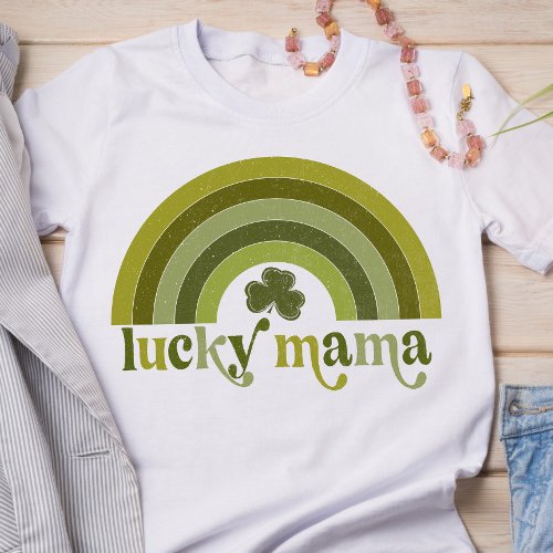 Lucky Mama Retro St Patricks Day Word Art Rainbow T_Shirt